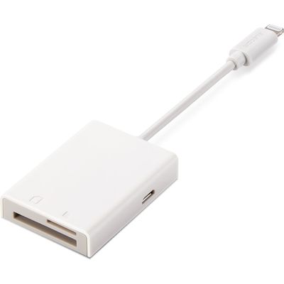 Lightningカードリーダー/SD+microSD対応/Type-C変換アダプタ付属/ケーブル7cm/ホワイト MR-LC201WH（直送品）