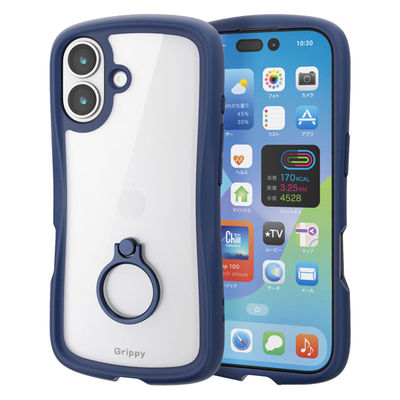 iPhone17 ケース ハイブリッド 衝撃吸収 リング付 Grippy ネイビー PM-A25AGRPFRNV エレコム 1個（直送品）