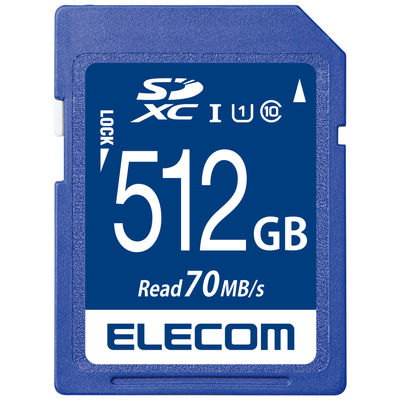 エレコム SDXCカード/データ復旧サービス付/UHS-I U1 70MB/s 512GB MF-FS512GU11R 1個（直送品）