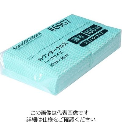 川西工業 カウンタークロスエコノミー薄手ハーフ 100枚入 グリーン 6907 1パック(100枚) 63-7944-89（直送品）