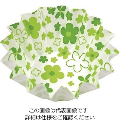 アヅミ産業 紙カップ ココケース 丸型(500枚入) 小花柄 6号深 グリーン 64-4201-42 1枚(500枚)（直送品）