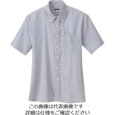 アイトス レディース半袖オックスボタンダウンシャツ サックスストライプ L 7873-107-L 1着 143-6256（直送品）