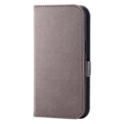 iPhone 16e ケース レザー 手帳型 衝撃吸収 スエード グレー PM-A25SPLFUSGY エレコム 1個（直送品）