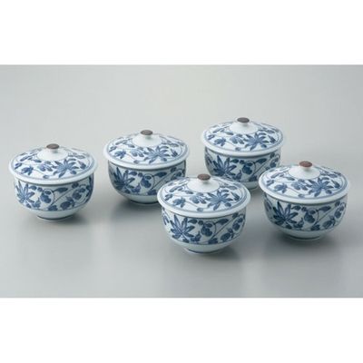 ピーアンドエス 蓋付煎茶碗 10302 染唐草 5客揃 1セット（直送品）