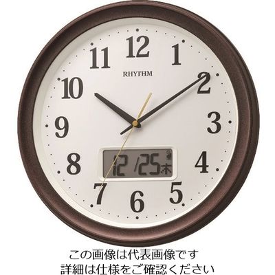 リズム RHYTHM 電波 壁掛け時計 温湿度計付き カレンダー付 連続秒針 ブラウン φ325x50 8FYA02SR06 1個（直送品）