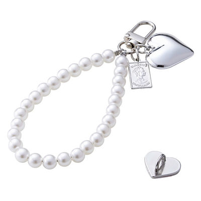 スマホチャーム パールビーズ ストラップ 強力粘着 ハート型チャームホルダー ホワイト P-STKHBEPALWH エレコム 1個（直送品）