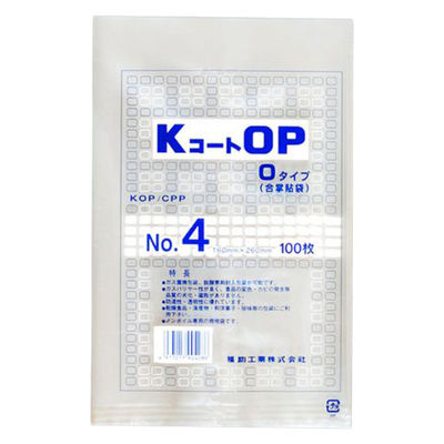 福助工業 合掌袋 KコートOP Oタイプ No.4 0716332 1ケース(3000個(100個×30))（直送品）