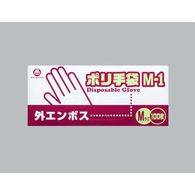 福助工業 衛生資材 ポリ手袋外エンボスタイプ M-1 100枚入り 0854638 1ケース(30個(1個×30))（直送品）