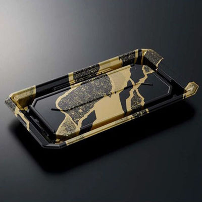 中央化学 寿司容器 HS澄板26-14 金継BK-BK 身 00650785 1ケース(600個(50個×12))（直送品）