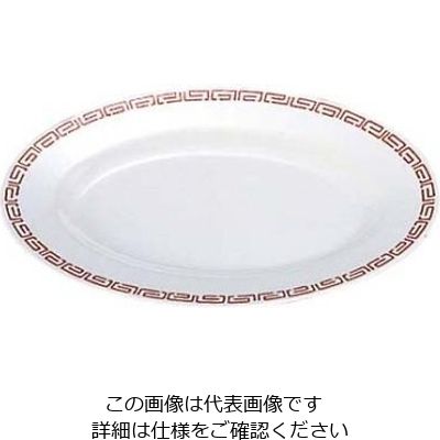 エンテック メラミン中華食器 瑞祥 小判皿 10インチ CAー23 外赤内白 61-6836-15 1個（直送品）