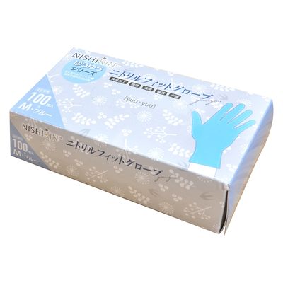錦尚金 ゆうゆうグローブニトリルフィットグローブブルーＭ 4582559940588 1個(100枚)（直送品）