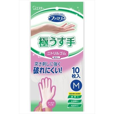 エステー ファミリーニトリルゴム極うす手Mホワイト 4901070760985 1個(10枚)（直送品）