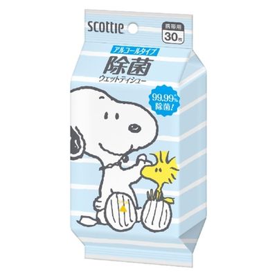 日本製紙クレシア スコッティ　ウェットティシュー　除菌　アルコールタイプ　スヌーピー　３０枚 4901750766054 1個(30枚)（直送品）