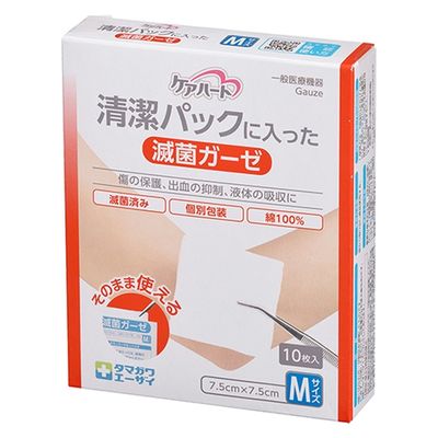 玉川衛材 ケアハート 清潔パックに入った滅菌ガーゼ M 10枚 4901957124220 1個(10枚)（直送品）