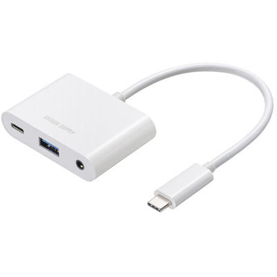 サンワサプライ  イヤフォンジャック付きType-Cハブ USB-5TCPA23W（直送品）