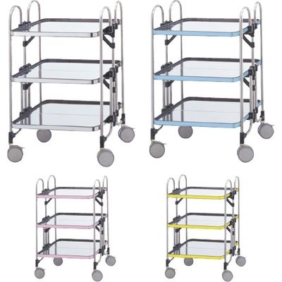 折りたたみ式器械台（3段） シルバー+ピンク 24-7274-02 トクヤマ（直送品）