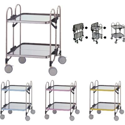 折りたたみ式器械台（2段） シルバー+ピンク 24-7273-02 トクヤマ（直送品）