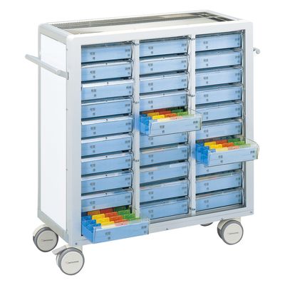 マイスコ与薬カート（鍵なし）30床用 ホワイト/ブルー 19-7105-0303 松吉医科器械（直送品）