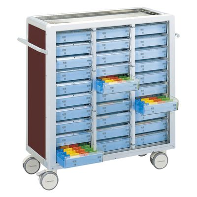 マイスコ与薬カート（鍵なし）30床用 ブラウン/ブルー 19-7105-0304 松吉医科器械（直送品）