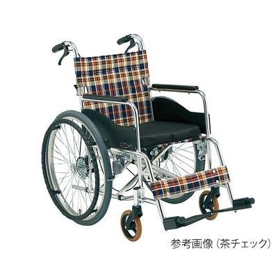 松永製作所 自動ブレーキ装置付車いす(アルミ製自走式) 茶チェック AR-201BT S-1 1台 7-5267-05（直送品）