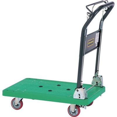 石川製作所 アイケー 樹脂製運搬車 折り畳みハンドル・ハンドルブレーキ付タイプ 均等荷重150kg グリーン P101HBG 1台（直送品）