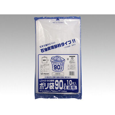 福助工業 ゴミ袋 ポリ袋(ゴミ袋) LD45-90 透明 10枚入 0391670 1袋(1個)（直送品）