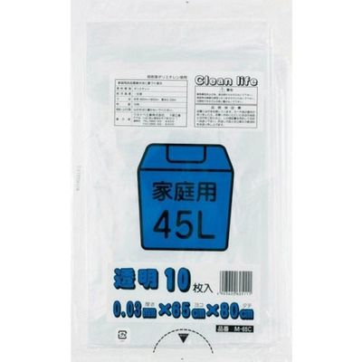 ワタナベ工業 ワタナベ 家庭用 45L 透明 M-65C 1セット(600枚:10枚×60袋) 379-5389（直送品）
