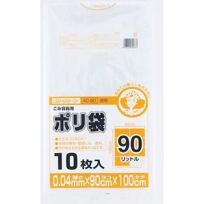 ワタナベ工業 ワタナベ ごみ容器用ポリ袋 カラーペール90L 透明LLD 4C-90 1セット(300枚:10枚×30袋) 520-7400（直送品）