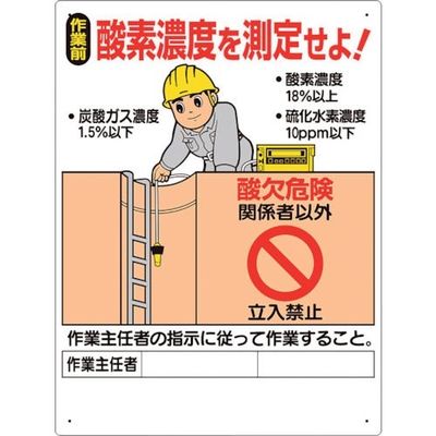 ユニット 酸欠関係標識 酸素濃度を測定せよ! 324-07A 1枚 105-8552（直送品）