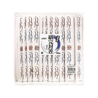 やなぎプロダクツ 割箸 紙完封波柄白樺元禄箸 楊枝入 100膳入 40点 8235 1セット(40点入)（直送品）