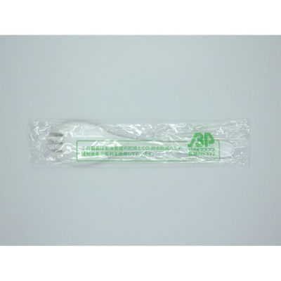 カトラリー バイオプラフォークスプーン140 ナチュラル 個包装　3000枚(100枚×30) 898 ホウケン産業（直送品）