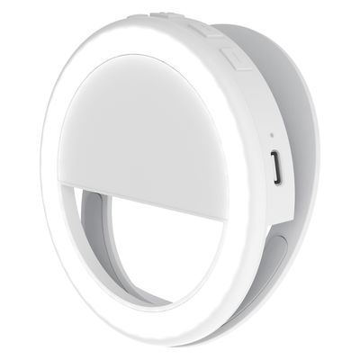 自撮りライト LEDリングライト クリップ式 直径9cm 3段階調光 USB給電 ホワイト DE-L04WH 1個 エレコム（直送品）