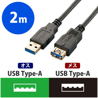 エレコム USB3.0ケーブル A-A延長 2m USB3-E20BK 5本（直送品）