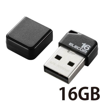 エレコム USBメモリ 16GB USB2.0 小型 ストラップホール キャップ付き ブラック MF-SU2B16GBK 1個（直送品）