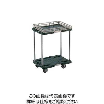 TRUSCO 樹脂製台車 ルートバン 2段式 柵1段付 370X500 4輪自在ストッパー付 緑 MPB-502JSK-GN 1台（直送品）