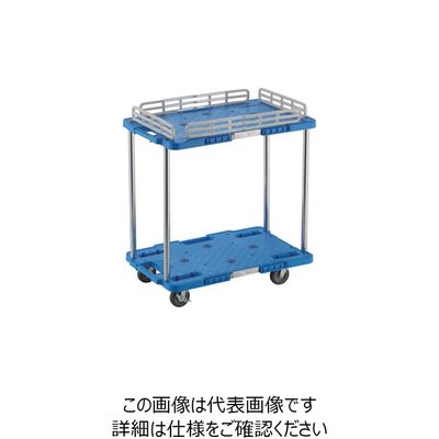 TRUSCO 樹脂製台車 ルートバン 2段式 柵1段付 400X600 4輪自在ストッパー付 青 MPB-602JSK-B 1台（直送品）