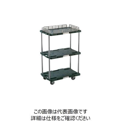 TRUSCO 樹脂製台車 ルートバン 3段式 柵1段付 400X600 4輪自在ストッパー付 緑 MPB-603JSK-GN 1台（直送品）