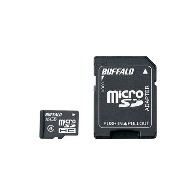 バッファロー 防水仕様　Ｃｌａｓｓ４対応　ｍｉｃｒｏＳＤＨＣカード　ＳＤ変換アダプター付モデル　１６ＧＢ RMSD-BS16GAB 1台（直送品）