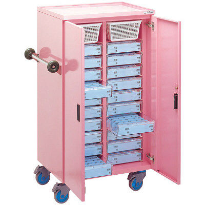 松吉医科器械 エコノミー与薬カート(20床用) ピンク 6140-01 1台 23-6681-00-01（直送品）