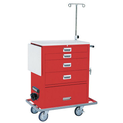 松吉医科器械 ワイド救急カート（4段） レッド YL-EC03R 1台 23-5234-00　マツヨシカタログ（直送品）