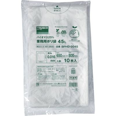 TRUSCO バイオマス25%ポリ袋0.016x900x1000mm 10枚入(90L用・透明) BPHD-0090 1袋(10枚)（直送品）