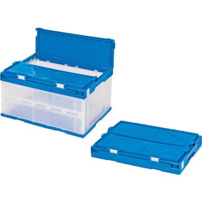 積水テクノ成型 積水 折りたたみコンテナ エコタイプ フタ一体型 透明×ダークブルー 40リットル 透明青 STSF4DB TMB 1個（直送品）