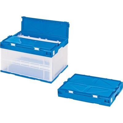 積水テクノ成型 積水 折りたたみコンテナ エコタイプ フタ一体型 透明×ダークブルー 50リットル 透明青 STSF5DB TMB 1個（直送品）