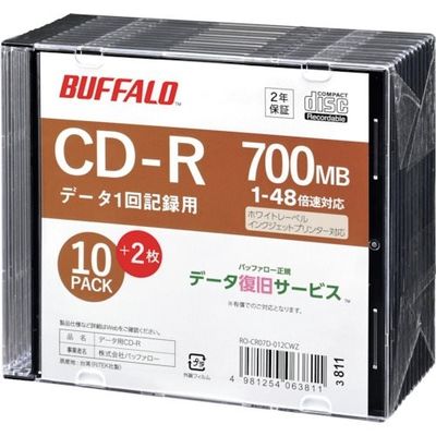 光学メディア CDーR PCデータ用 700MB 法人チャネル向け 10枚+2枚 RO-CR07D-012CWZ 1パック(12枚)（直送品）