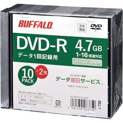 光学メディア DVDーR PCデータ用 4.7GB 法人チャネル向け 10枚+2枚 RO-DR47D-012CWZ 1パック(12枚)（直送品）