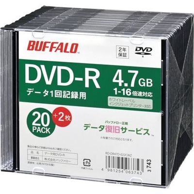 光学メディア DVDーR PCデータ用 4.7GB 法人チャネル向け 20枚+2枚 RO-DR47D-022CWZ 1パック(22枚)（直送品）