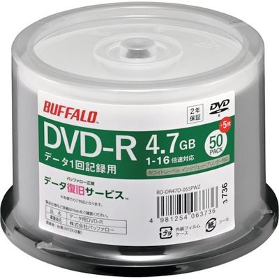 光学メディア DVDーR PCデータ用 4.7GB 法人チャネル向け 50枚+5枚 RO-DR47D-055PWZ 1パック(55枚)（直送品）