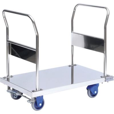 金沢車輌 金沢 大型静音ステンレス台車(両ハンドル固定式)フットブレーキ付 SUS-303GS+FB 1台 288-7724（直送品）