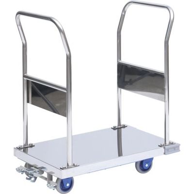 金沢車輌 金沢 小型静音ステンレス台車(両ハンドル固定式)フットブレーキ付 SUS-103GS+FB 1台 288-6230（直送品）