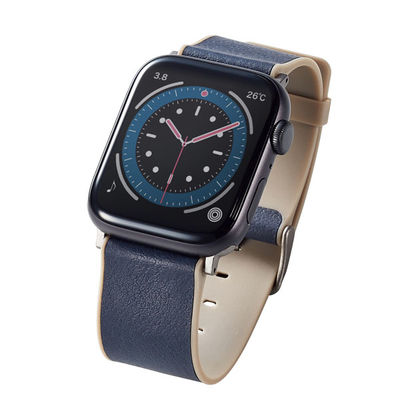 アップルウォッチ バンド レザー 金具シルバー ホリゾンネイビー×ミスティブラウン AW-45BDMNONV エレコム 1個（直送品）